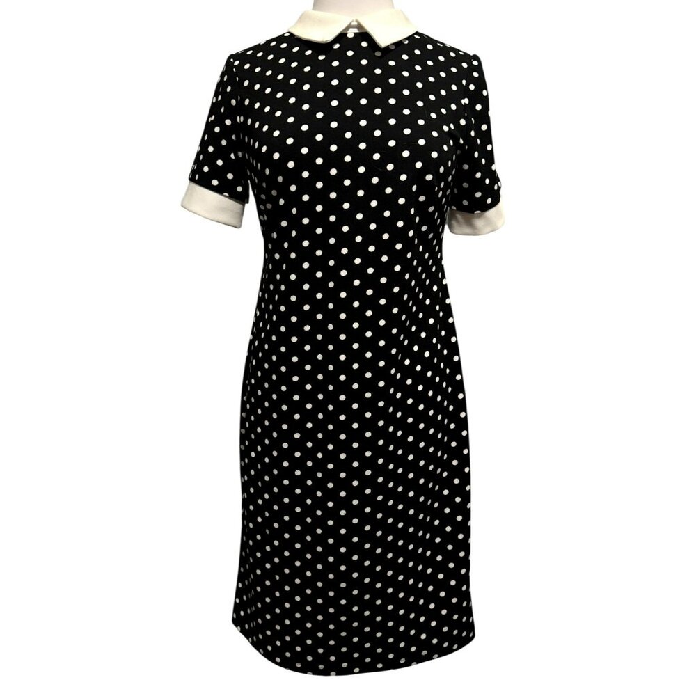 Shelby and Palmer Womens Retro Black & White Wednesday Addams Polka Dot Dress 8